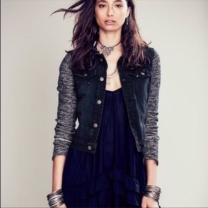 Black/grey Knit-sleeve Jean Jacket
